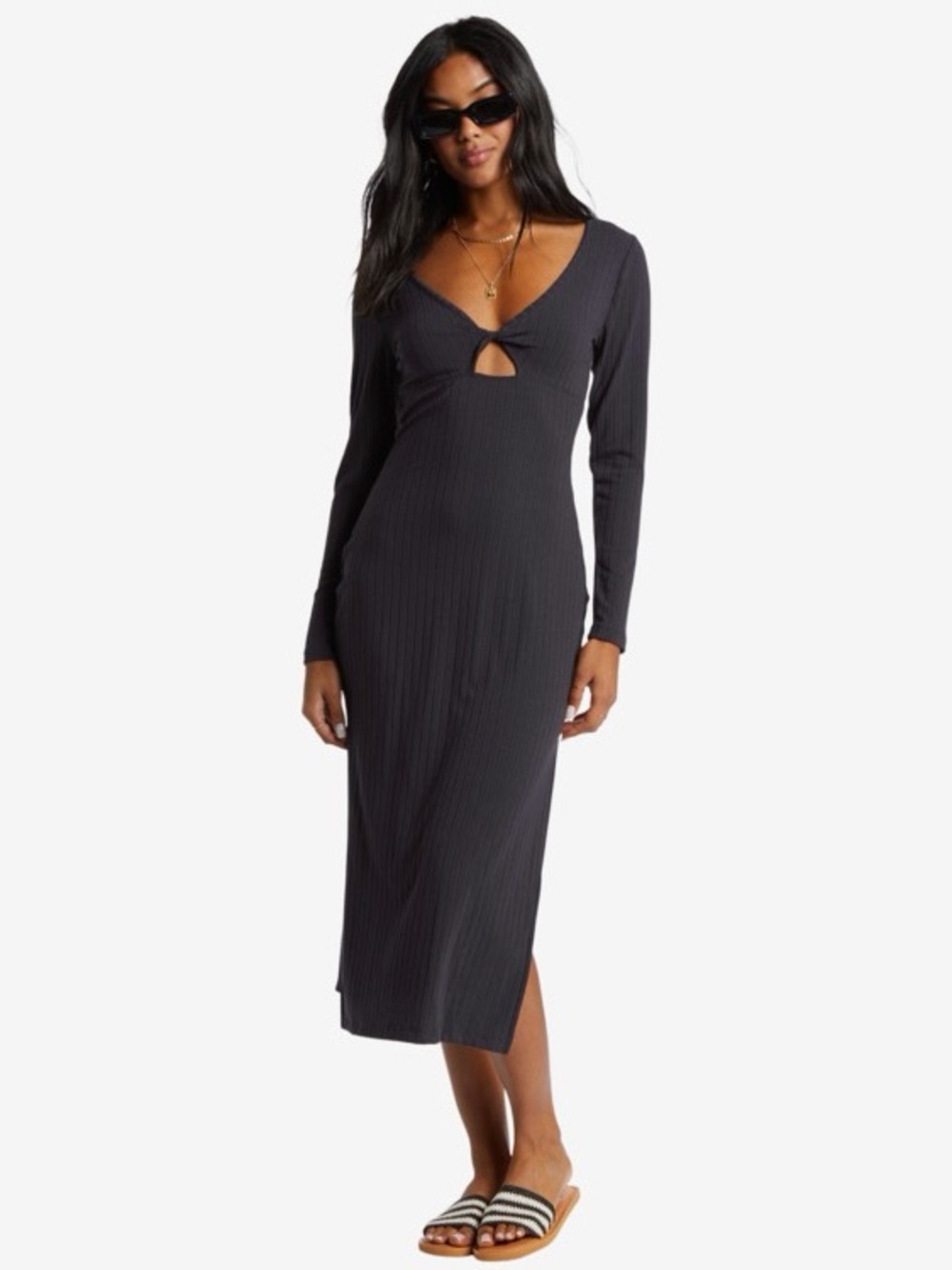 NWT Billabong Second Look Black Sands Ribbed Midi Dress